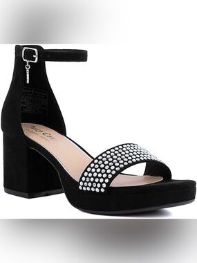 Juicy Couture Nelly Black Rhinestone Block Heel Ankle Strap Sandals, 6.5 NWOB